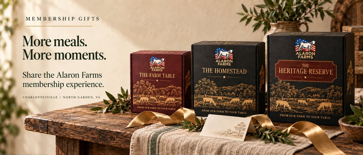 Farm Table, Homestead, and Heritage Reserve boxes arranged together with a gift note