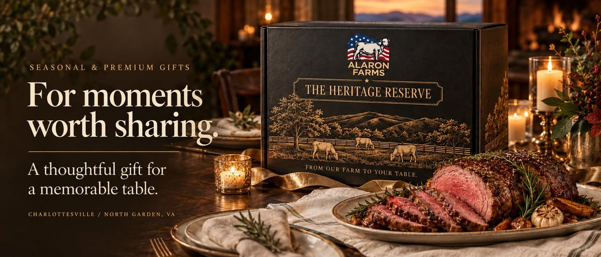 Heritage Reserve box beside a plated roast shown as a serving suggestion
